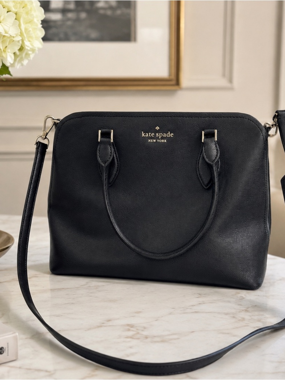 Kate Spade Darcy Small Satchel – Black Pebbled Leather